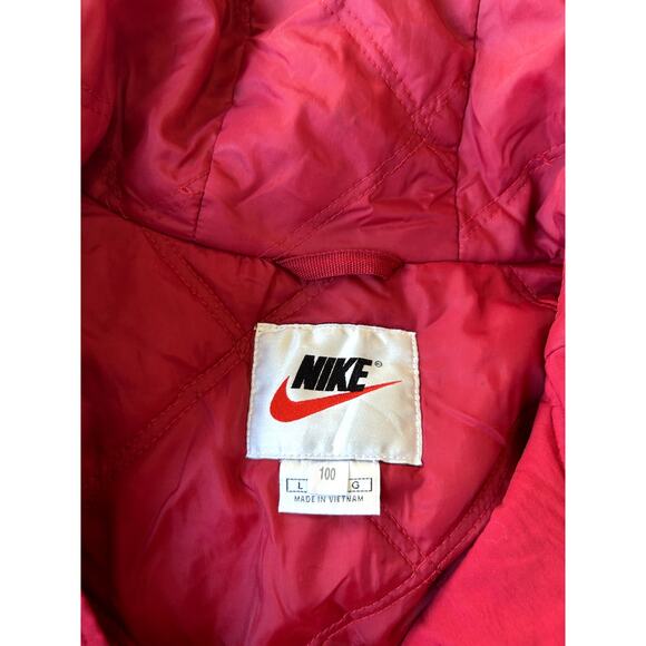 Red Vintage 90s Nike Long Coat Parka Big Logo Men's Large - Picture 8 of 10